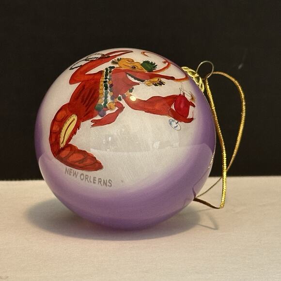 The Beach Combers Mardi Gras Gator & Crawfish Glass Painted Christmas Ornament - Picture 9 of 16